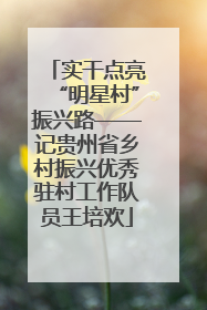实干点亮“明星村”振兴路——记贵州省乡村振兴优秀驻村工作队员王培欢